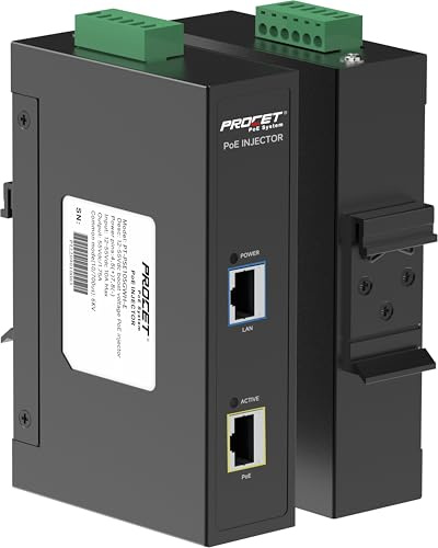 PROCET Gigabit PoE-injektor 95 W för DIN PoE++ skena med 6 kV överspänningsskydd, vid -40°C till 65°C för PTZ-kamera, AP trådlös basstation
