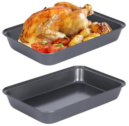 Parthan 2 Pcs Non-Stick Oven Trays, 32x22x5cm Baking Trays, Durable Carbon Steel Bakeware with Non-Stick Coating for Easy Release, Oven Tray for Roasting and Baking in The Oven