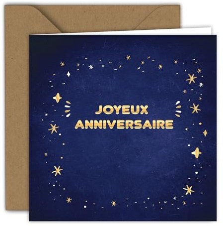 Edition Colibri Carte de vœux d'anniversaire avec enveloppe, Happy Birthday, carte d'anniversaire pour homme et femme, bleu, or | Carte pliée (15x15 cm) – avec enveloppe kraft – Intérieur vierge