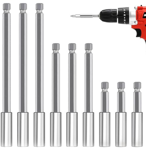 Lot de 3 rallonges d'embouts magnétiques - Porte-embout long - Rallonge magnétique - 1/4 - Porte-foret magnétique - Pour perceuse électrique
