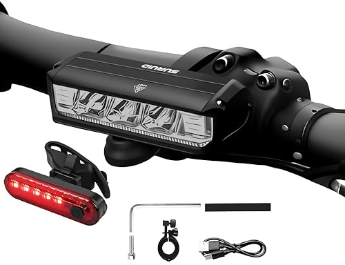 Suruid Bike Lights for Night Riding, Rechargeable Bike Lights Set Front and Back, Waterproof Bicycle Lights Front and Rear, Bike Headlight for Road, Mountain Cycling, Bike Accessories for Adult Bikes