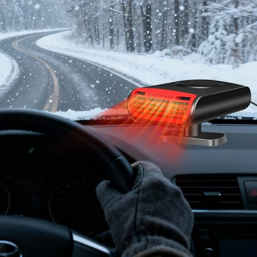 Afenau Calentador de Coche 12V, 2 En 1 Calefactor de Coche con Base Giratoria de 360°, Calefactor Coche Mechero Portátil, Portátil Descongelador Parabrisas, Calefacción para Coche Enchufe Mechero