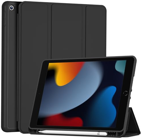 ProCase Cover con Portapenna per iPad 10.2 9a/8a/7a Generazione (2021/2020/2019) - Custodia Compatibile con iPad A2602, A2603, A2604, A2605, A2270, A2428, A2429, A2430, Nero