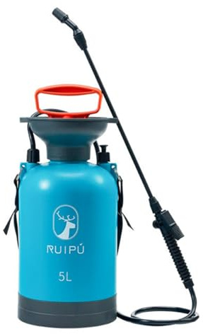 SIBOMTEX - Spruzzatore portatile a pressione da giardino, 5 l, per prato e giardino, con valvola di rilascio della pressione, lancia a spruzzo girevole, tracolla regolabile, per prato, cortile