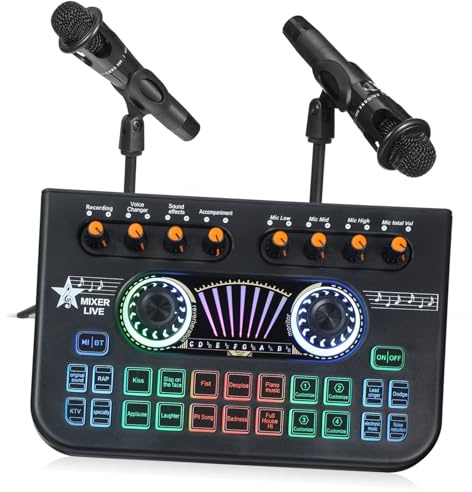 Gatuida Completo Equipo Podcast Profesional con Micrófonos Dobles y Mezclador Dj Tarjeta de Sonido para Grabación Streaming y Producción de Audio