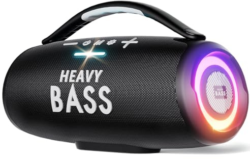 HEAVY BASS Speakers Bluetooth Wireless, 80W Max Loud Portable Speaker with Bass, 20H Playtime, IPX6 Waterproof, Dual Pairing, Gift Ideal for Adults Men Women Teen Boys Girls (Black, Large)