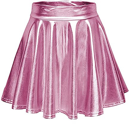 Faldas Mujer Elástica Plisada, Falda Corta Mujer Verano hasta Rodilla Cintura Alta, Metálica Brillante Líquida Mini Básica Patinador Acampanada, para Mujer Celebración Cosplay Fiesta