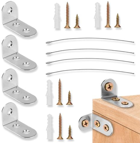 SXKJGQ 24 Pcs Furniture Wall Anchor, Anti-Tip Anchors with Safety Straps for Cabinet and Wardrobe - Wall Fixings for Proofing and Stability