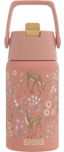 Sigg – drickflaska i rostfritt stål för barn – sköld FLIP Deer – lämplig för kolsyrade drycker – läckagesäker – fjäderlätt – BPA-fri – sport och skola – rosa mig rådjur – 0,5 l