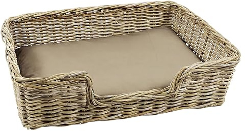 Kobolo Hundekorb Hundesofa aus stabilem Rattan geflochten inkl. Kissen 90x72x23 cm