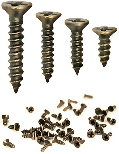 FUXXER®, set di 100 viti per legno, con effetto ottone e bronzo anticati, con testa svasata e taglio croce, autofilettanti. Dimensioni di 2 mm x 6 mm /8 mm / 10 mm/ 3 x 12 mm, 14 mm