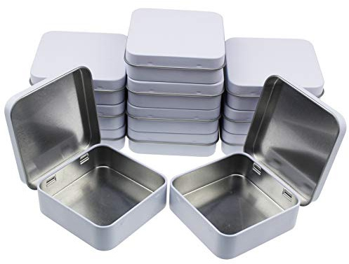 Goodma 12 Pieces Square Metal Empty Tins Home Storage Containers Organizer Mini Box with Hinged Lid, 2.76 x 2.76 x 0.79 inch (White)