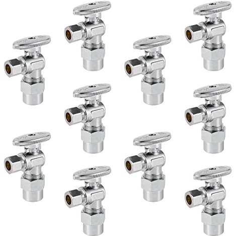 10-Pack EFIELD 1/4 Turn Angle shut off Valve 3/8 OD Compression X 1/2 CPVC Pipe Connection, Chrome Plated Brass,(VALVE070-10PCS)