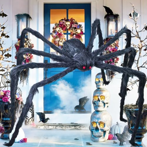 Giant Spider Halloween Decorations, 79/ 6.6FT Large Spooky Spiders Fake Black Hairy Realistic 2M Huge & Big Spider with Red Eyes Decor for Outdoor Indoor, Room, Home, Party, Scary Haunted, House Yard