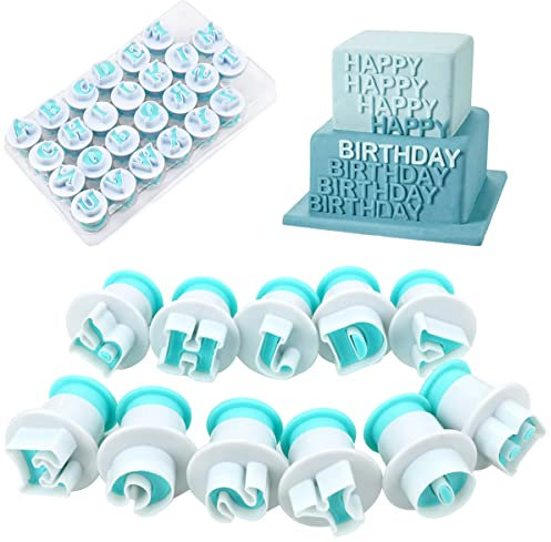 Cozlly 26Pcs Fondant Letter Cutters Capital Alphabet Letter Stamps for Cake Decorating for Wedding Birthday Christmas Baby Shower Party