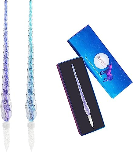 Glasdipppenna, kristallsignaturpenna, kristallbläckpenna, glas kalligrafipennor, skriva flytande, för skrivning, ritning, signaturer, kalligrafi, dekoration, 2 st, blå + lila, Inget bläck