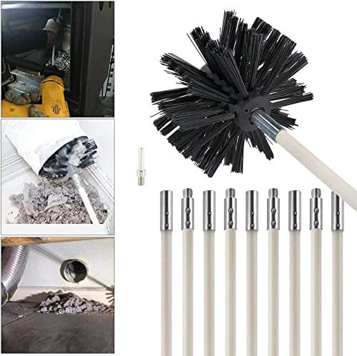 Chimney Cleaning Brush Kit, Btstil Chimney Sweep Kit Fireplace Cleaning Tools Kit for Duct Vent Cleaning Fireplace Flue, 9 Flexible Rods(410mm*100mm)+1 Brush Head+1 Hexagonal Rod