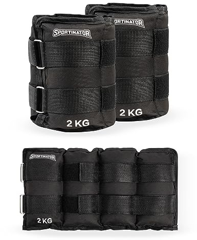SPORTINATOR® Lot de 2 poids pour poignets et jambes - Fermeture Velcro réglable - Poids de cheville - 2 x 0,5/1/2/4 kg - Poids de cheville pour homme et femme (2 x 2 kg)