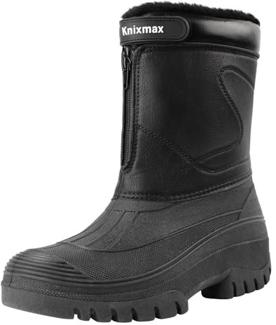 Knixmax Outdoor Winterstiefel Herren Warm Gefütterte Schneestiefel Winterschuhe mit wasserdichtem Obermaterial und rutschfesten Sohlen Geeignet für die Schneesaison im Winter Schwarz EU44