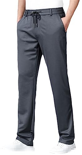 Vogrtcc Pantaloni da Abito da Uomo con Elastico in Vita Pantaloni Eleganti Slim Fit Taglie Forti Winter gray9 6XL