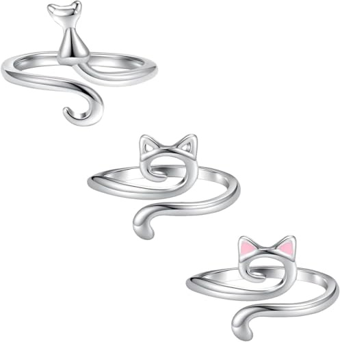 Kotkiddy Lot de 3 anneaux à crochet en métal réglables - Accessoires - Crochet - Dé à tricoter - Guide de fil - Anneau - Support de doigt - Bricolage - Oreilles de chat