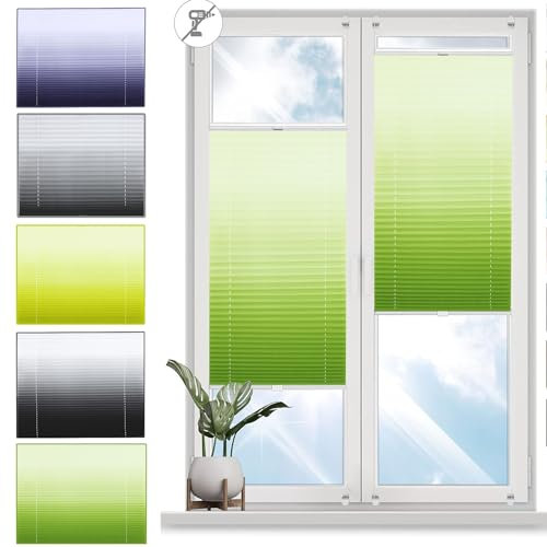 Premium Plissee Faltrollo ohne Bohren 60 x 130 cm Sonnenschutz Easyfix Lichtdurchlässig Jalousie Easyfix Plisseerollo mit Klemmträger / -fix für Tür & Fenster, Grün