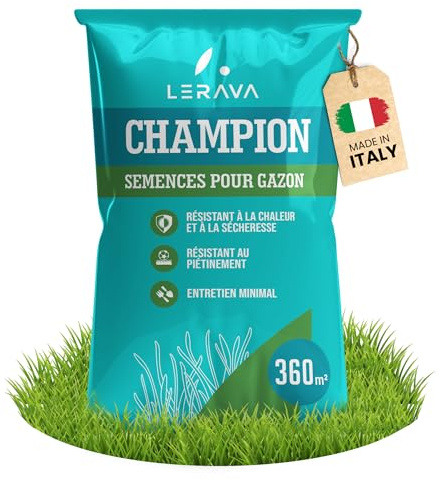 LERAVA CHAMPION semi prato (360m²) - festuca arundinacea di qualità - resistente a siccità e alte temperature - prato verde scuro fine - ideale per giardini e spazi verdi