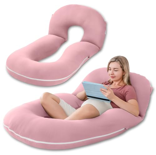 INSEN Pregnancy Pillows, Multi-use Maternity Pillows for Sleeping and Nursing, U Shaped Pillow for Adults (Cooling Tencel-Pink)