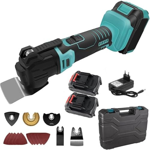 Strumento Multifunzione Oscillante Portatile da 18V, con 2 Batterie da 4.0 Ah, Kit Multifunzione Oscillante con Accessori, 6 Velocità Regolabili, per Raschiatura Lucidatura Taglio