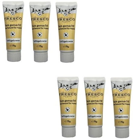 Fresco Fein Gemacht! Geflügelcreme | 6er Pack | 6 x 75 g | Naschwurst für Hunde | Kann unterstützend Sein für den empfindlichen Hundemagen | Kann eine optimale Ergänzung Sein
