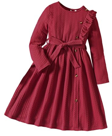 Grands enfants 2023 filles et hiver Tricoté Rayures Ornement Pull Robe quotidienne décontractée Tenue fille Jupon, rouge, 11-12 ans