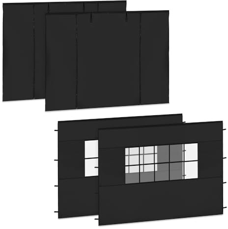 VONROC - Sidovägg paviljong 3 x 3 - för trädgårdstält - camping - Easy-Up Premium mottagning PT501XX - vattentät PVC - UV-skydd 50+ - 2 solida paneler - 2 fönsterpaneler - svart