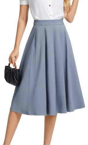 DRESSTELLS Spring Midi Pleated Skirts for Women UK, High Waist Midi A-Line Swing Skirts for Casual Daily School Office Uniform Cosplay, Blue S