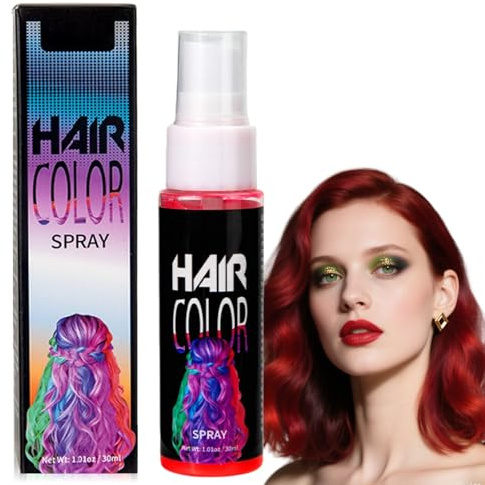 Temporary Hair Colour Spray,Washable Hair Color Spray,Grey Hair Dye Spra/y,Semi Permanent Hair Dye S/pray,Fast Temporary Hair Dye for Halloween,S/pray H/air D/ye for Cosplay Instant Styling,Red