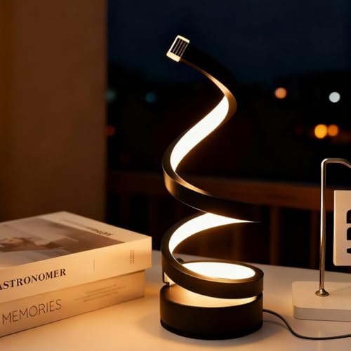 RNPKZ Spiral LED Table Lamp, 3 Color Dimmable Bedside Lamp, USB Powered LED Modern Table Light, Black Spiral Stepless Dimmable Table Lamps for Bedroom Living Room Office Lighting and Decoration