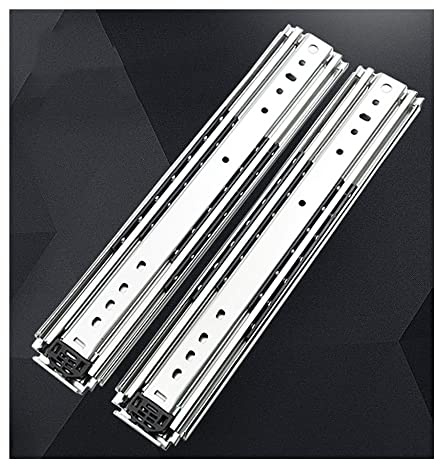 Paire de glissières de tiroir robustes à 3 volets – Roulement à billes en acier inoxydable – Montage latéral pour armoires et meubles – Capacité de 220 kg – 450 mm – Glisse lisse
