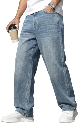Muwodkdn Jean Baggy Homme Jeans Skater à Jambe Large Y2K Jeans avec Poches | Streetwear Vintage Mode Droite Loose Fit Pantalon en Denim Hip-Hop Pants Décontracté