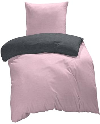 one-home Winter Bettwäsche Biber Meliert Baumwolle Flanell Kuschelig Flauschig Warme Weiche Melange Modern, Größe:2 teilig 135x200 cm, Farbe:rosa/anthrazit