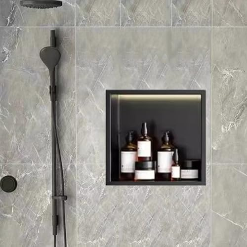 HEFJIAYCIQ Nicho De Ducha Empotrado LED De Acero Inoxidable, Armario De Baño Impermeable, Estante De Almacenamiento Con Instalación Sobre Encimera,1tier gray,32x12.5x32cm