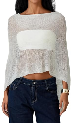 Edhomenn Dam Sheer Poncho Virkad Cover-Up Genombruten Strandtröja, 11 vit, one size