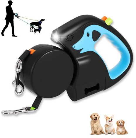 3M Double Retractable Dog Leash for 2 Dogs, 360°Tangle-Free Dual Dog Lead
