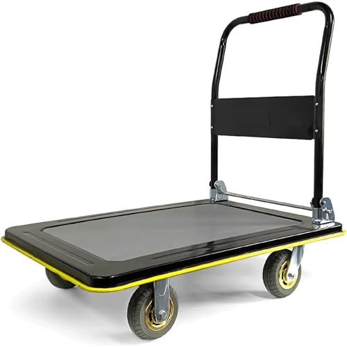 EHVYBDX Rolling Flatbed Cart Dolly Steel Platform Truck with Foldable Handle and Swivel Wheels Large Capacity Push Cart for Home Office Transport Trolley Platform Trolley