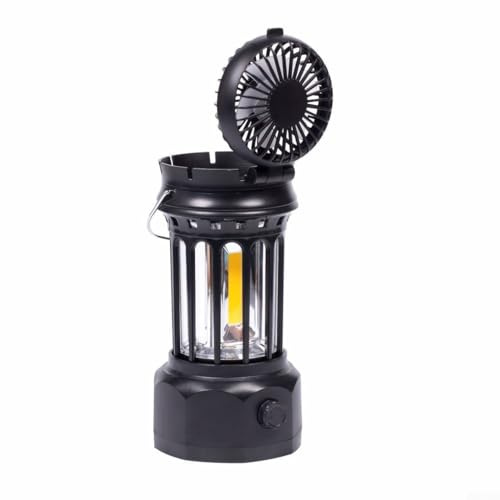 Luce da campeggio per esterni con ventola a 5 pale e LED COB 250 lumen, dimmerazione continua, montaggio pieghevole a 90 gradi (nero)