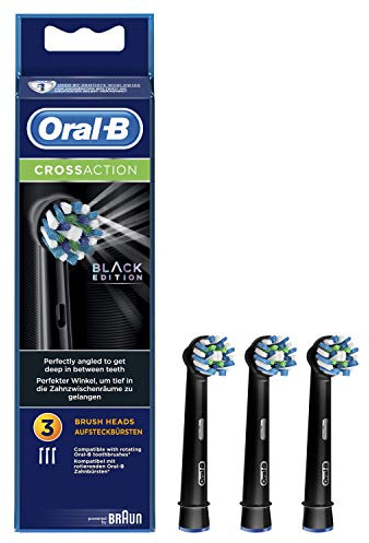 Oral-B CrossAction Cabezales de Recambios, Pack de 3 Recambios Negros Originales con Tecnología CleanMaximiser para Cepillos de Dientes Eléctricos