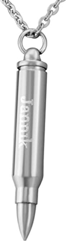 Hanessa Personalisierte Kette mit Gravur Edelstahl 50 cm mit Anhänger Patronenhülse Pistolenkugel zum Aufschrauben in silber - Personalisierte Halskette für Männer Frauen - Personalisierter Schmuck