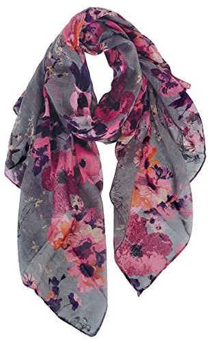 DAMILY Écharpe Légère Pour Femme Mode Motif Floral Wrap Châle Confortable Étole de Foulard en Coton (GrisFleur)