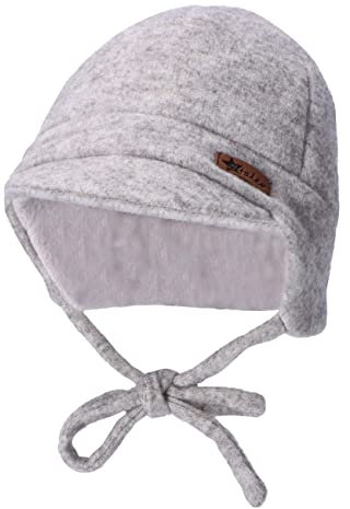 Sterntaler Baby Jungen Schirmmütze Baby Schirmmütze Melange Mütze - Schirmmütze Baby - aus Strickfleece mit Ohrenklappen und Bindeband - hellgrau, 49