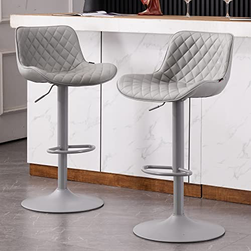YOUTASTE Barhocker 2er Set, Höhenverstellbar Barstuhl mit Lehne, 360° Drehstuhl mit Kunstleder und Weiches Sitzkissen, Küchenstühle, Grau (Diamant)