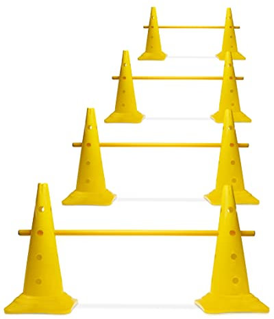 SPORTIKEL24 Kegel-Hürde 50 mit 100 cm Stangen – 4er-Set – Gelb – Steckhürden für Agility, Kinder & Teamsport – Kompakt & flexibel für Parcours-Training