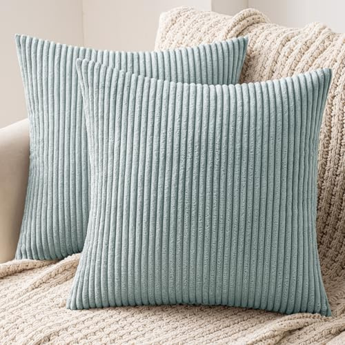 MIULEE Copricuscini 2 Pezzi per Divano Federe Cuscini per Camera da Letto Decorative Federa in Velluto a Coste per Letto Matrimoniale Moderna per Casa 40X40cm Bianco verdastro